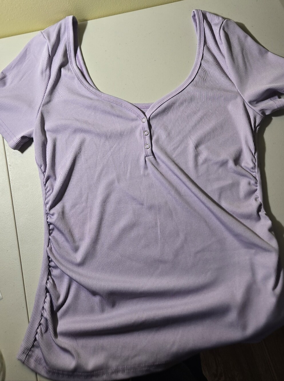 Lavender Ribbed Henley Short Sleeve Top